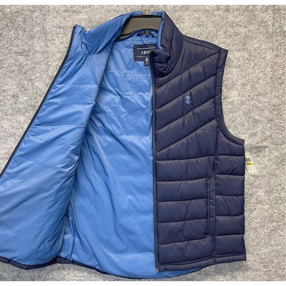 NWT IZOD Men’s Puffer Vest Medium Peacoat Blue Quilted Lightweight Zip Front - Picture 4 of 11